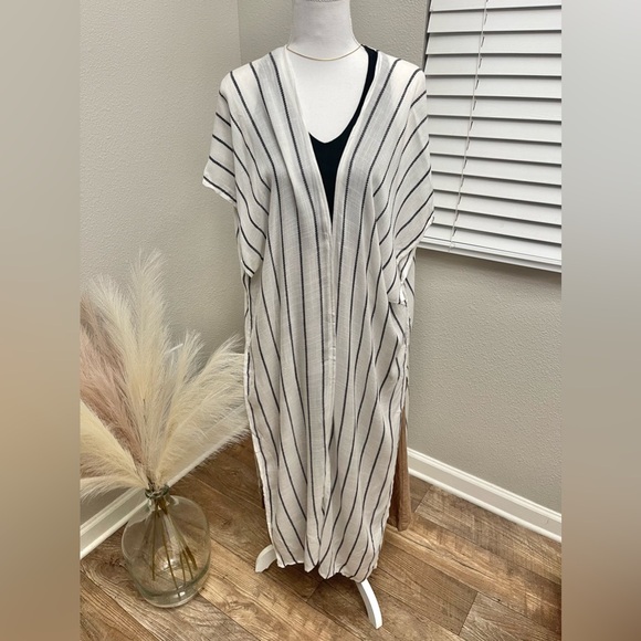 Stripe Black and White Kimono Style Boho Swim Cover Up - Picture 6 of 15